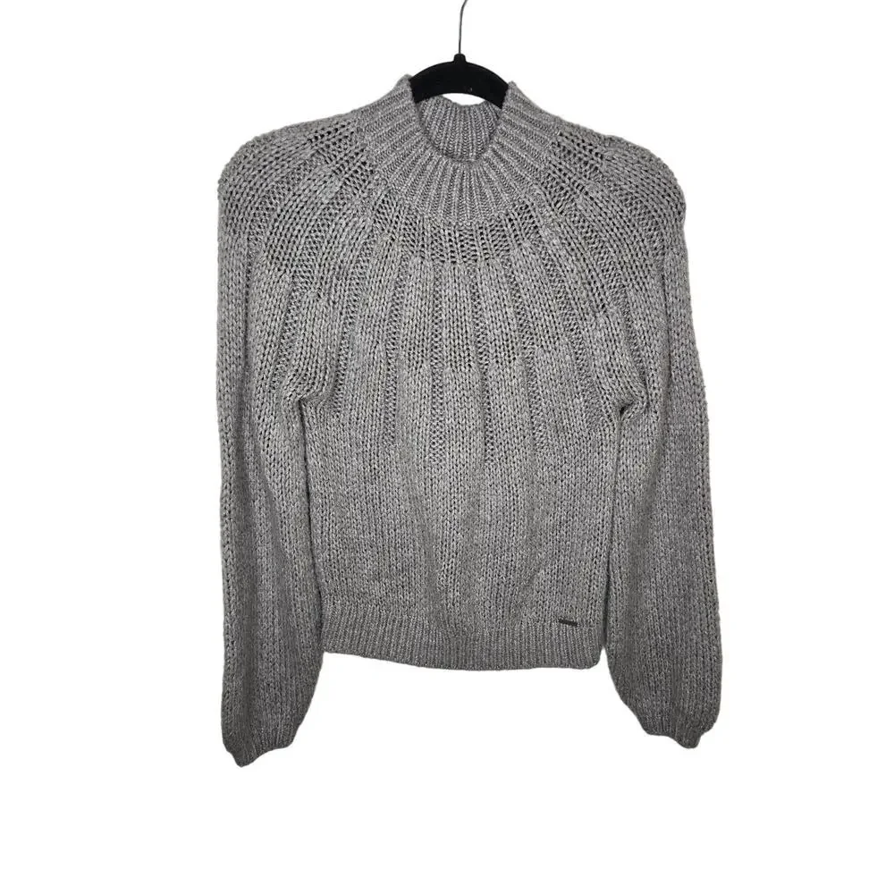 Abercrombie & Fitch Soft Beige Balloon Sleeve Cable Knit Sweater Womens Small